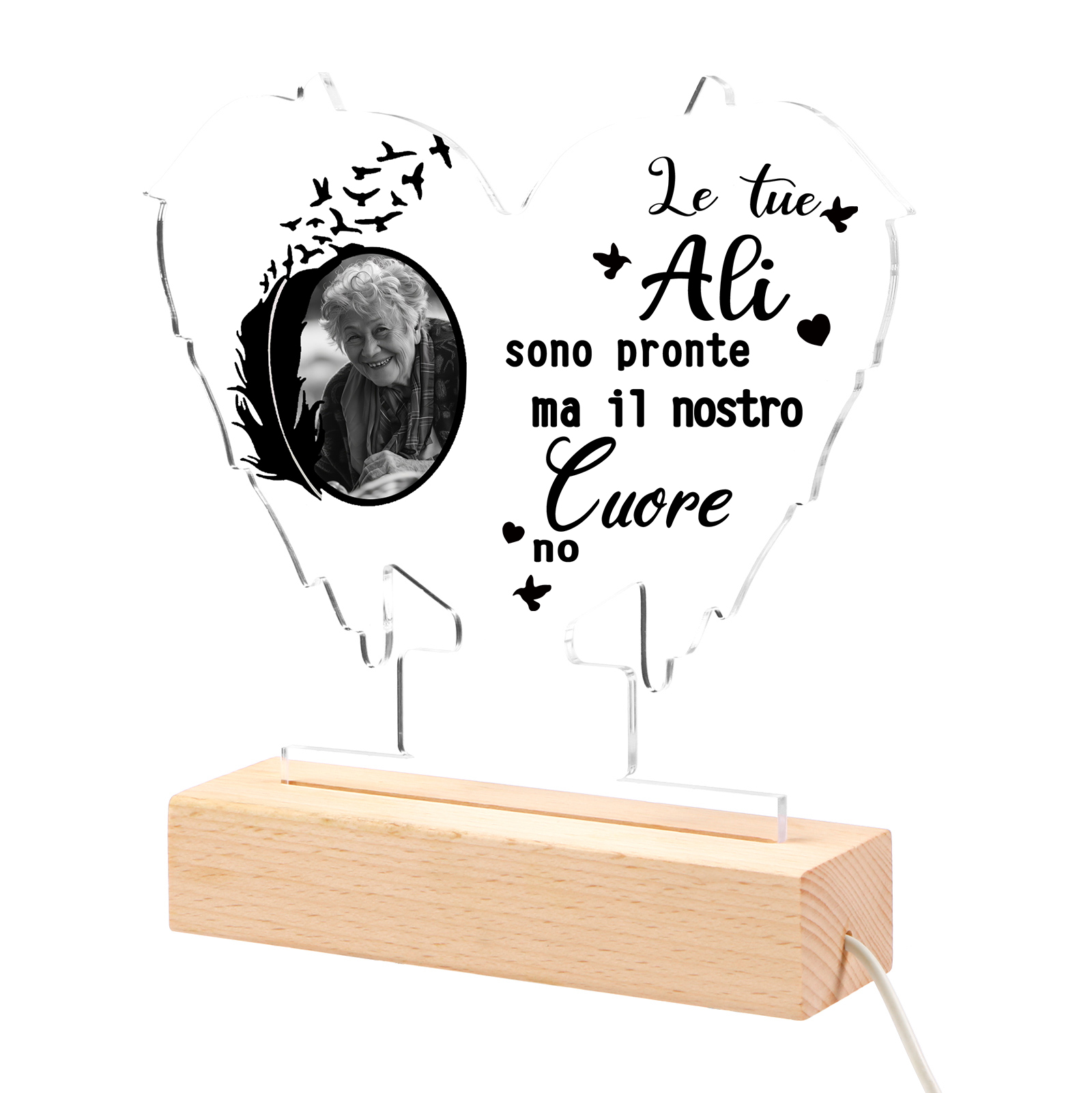 Lampada/Luce notturna in acrilico commemorativa personalizzata Lampada LED a forma di ali d'angelo con foto personalizzata Regalo commemorativo di Natale | Jessemade