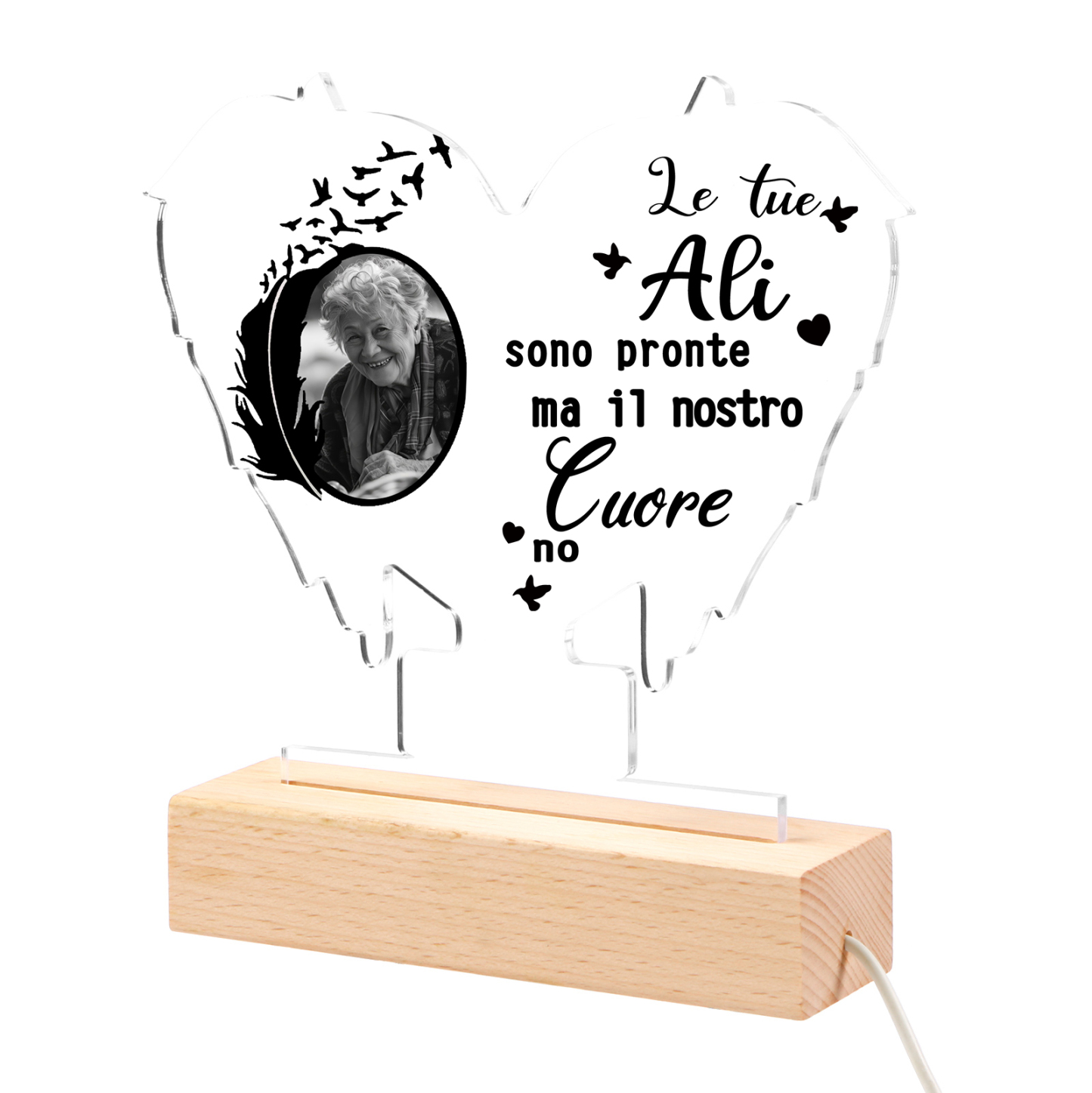 Lampada/Luce notturna in acrilico commemorativa personalizzata Lampada LED a forma di ali d'angelo con foto personalizzata Regalo commemorativo di Natale | Jessemade