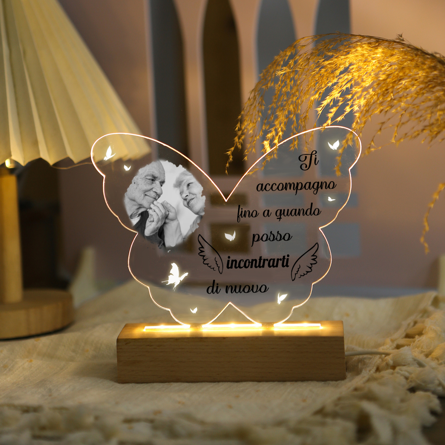 Luce notturna acrilica a forma di farfalla commemorativa personalizzata – Lampada LED con foto personalizzata, regalo di Natale commemorativo | Jessemade