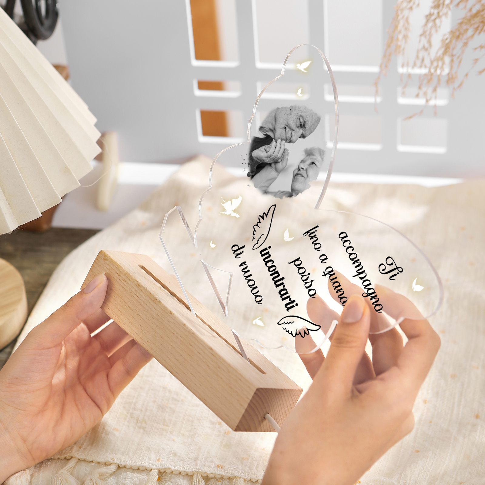 Luce notturna acrilica a forma di farfalla commemorativa personalizzata – Lampada LED con foto personalizzata, regalo di Natale commemorativo | Jessemade