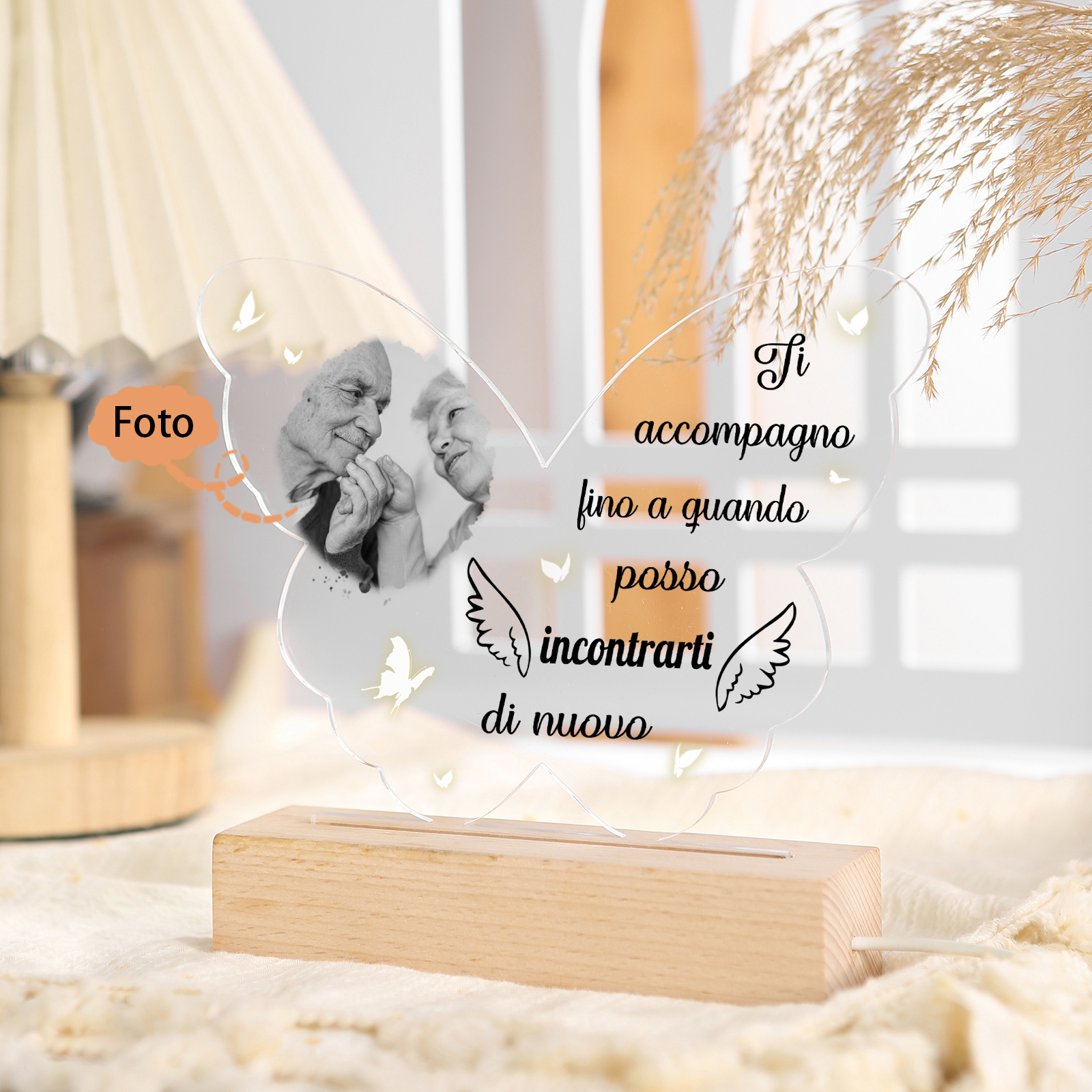 Luce notturna acrilica a forma di farfalla commemorativa personalizzata – Lampada LED con foto personalizzata, regalo di Natale commemorativo | Jessemade
