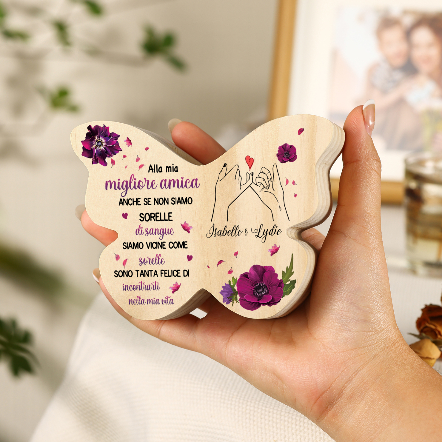 Candeliere personalizzato a forma di farfalla in legno con 2 nomi personalizzati – regalo di Natale per gli amici | Jessemade