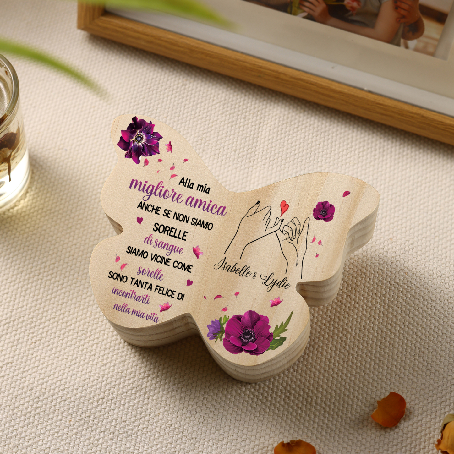 Candeliere personalizzato a forma di farfalla in legno con 2 nomi personalizzati – regalo di Natale per gli amici | Jessemade