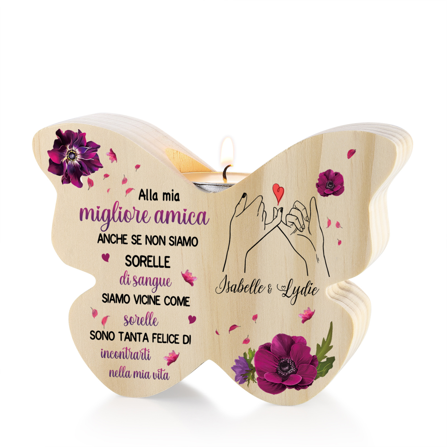 Candeliere personalizzato a forma di farfalla in legno con 2 nomi personalizzati – regalo di Natale per gli amici | Jessemade