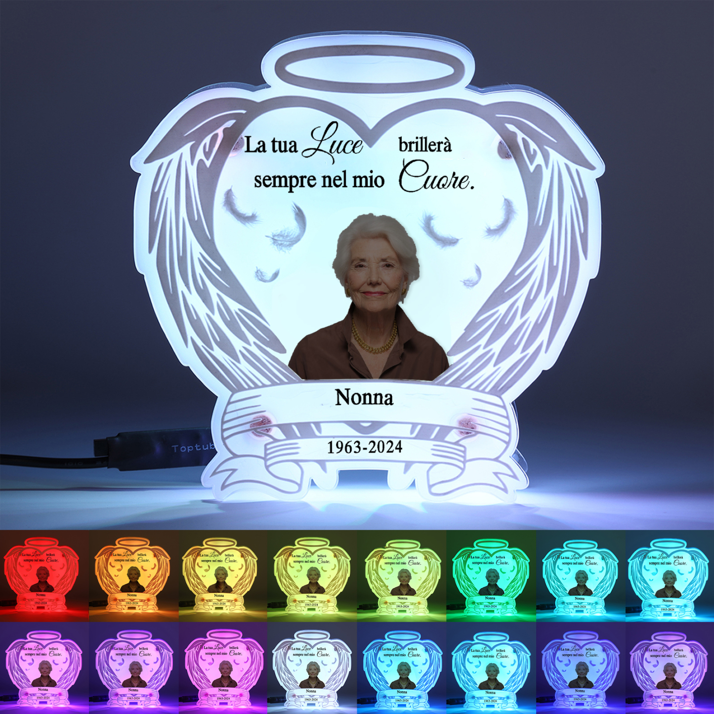 Luce Notturna con Ali d'Angelo Personalizzata con Foto, Nome e Data, Inclusi Cavo USB e Telecomando | Jessemade