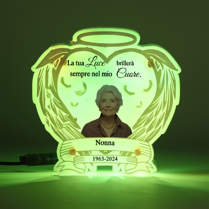 Luce Notturna Commemorativa Personalizzata in Acrilico con Ali d'Angelo - Lampada LED con 1 Foto, Nome e Data Regalo di Natale in Memoria | Jessemade