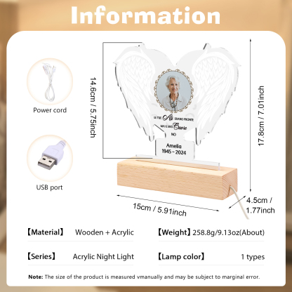 Lampada Notturna Commemorativa in Acrilico a Forma di Ali con Foto, Data e Nome Personalizzati – Idea Regalo per Lui o Lei | Jessemade