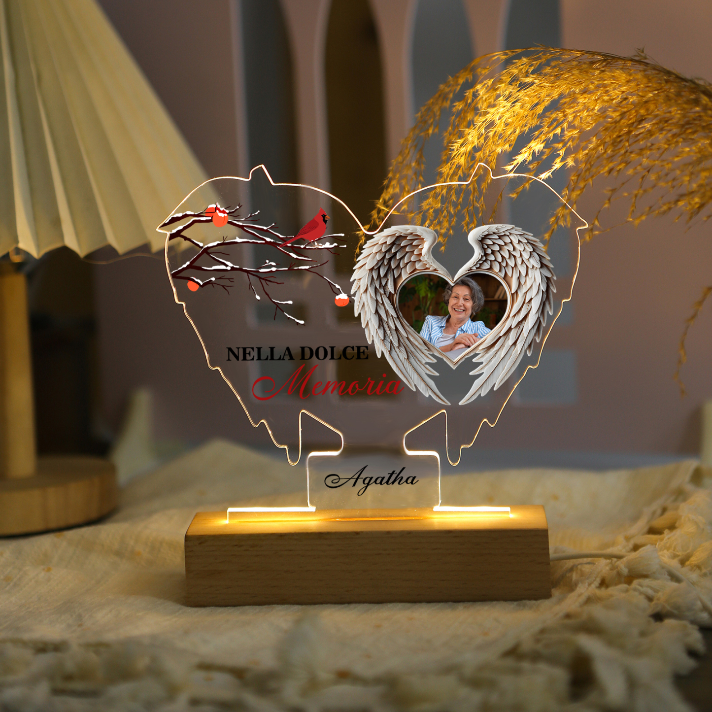 Luce notturna acrilica a forma di farfalla commemorativa personalizzata – Lampada LED con foto e nome personalizzata, regalo di Natale commemorativo | Jessemade