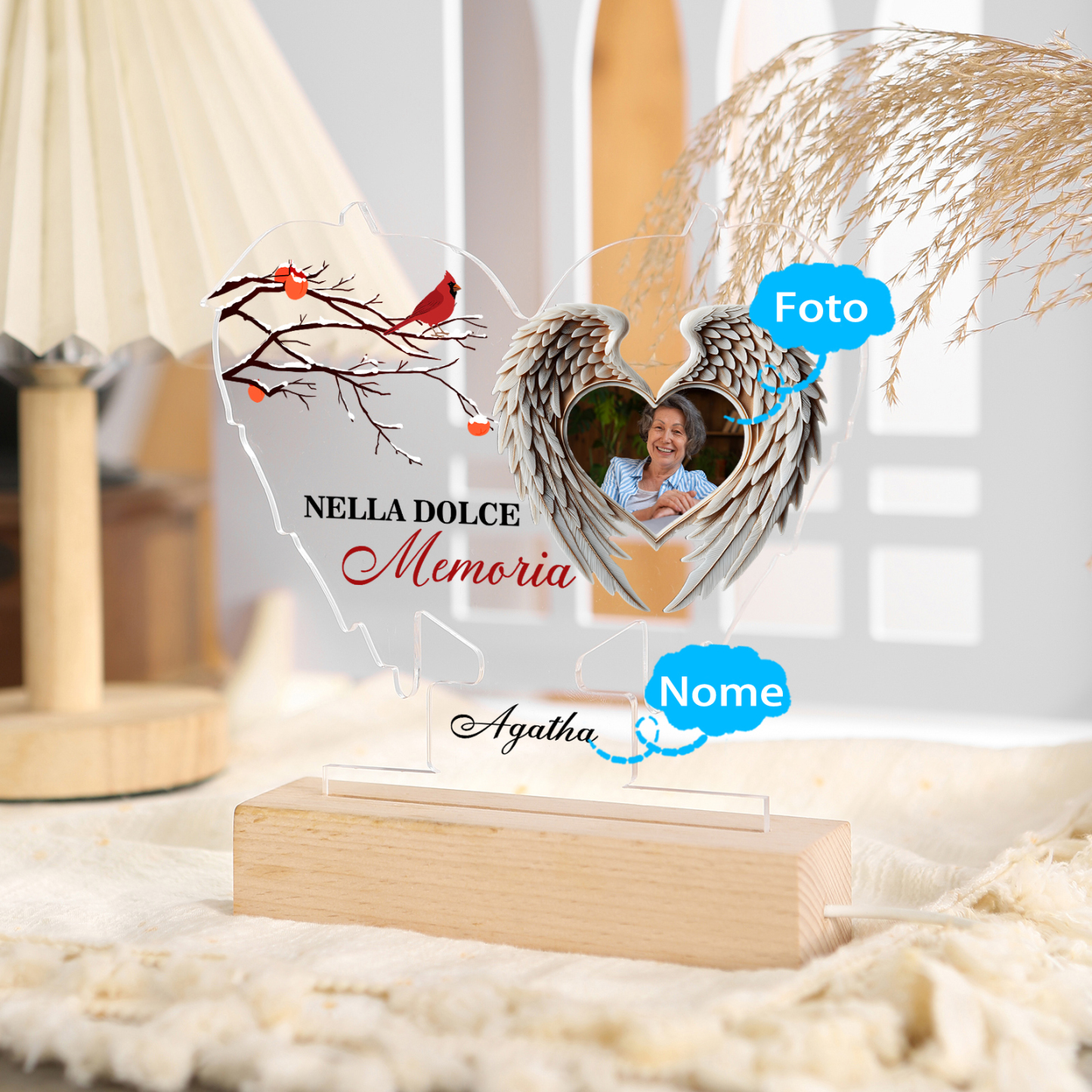 Luce notturna acrilica a forma di farfalla commemorativa personalizzata – Lampada LED con foto e nome personalizzata, regalo di Natale commemorativo | Jessemade