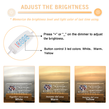 Lampada Notturna Personalizzata in Acrilico con Foto, 2 Nomi e Anno - "Mi sei piaciuto, ti ho amato e ora non ti lascio più" - Regalo di San Valentino per Lei/Lui | Jessemade