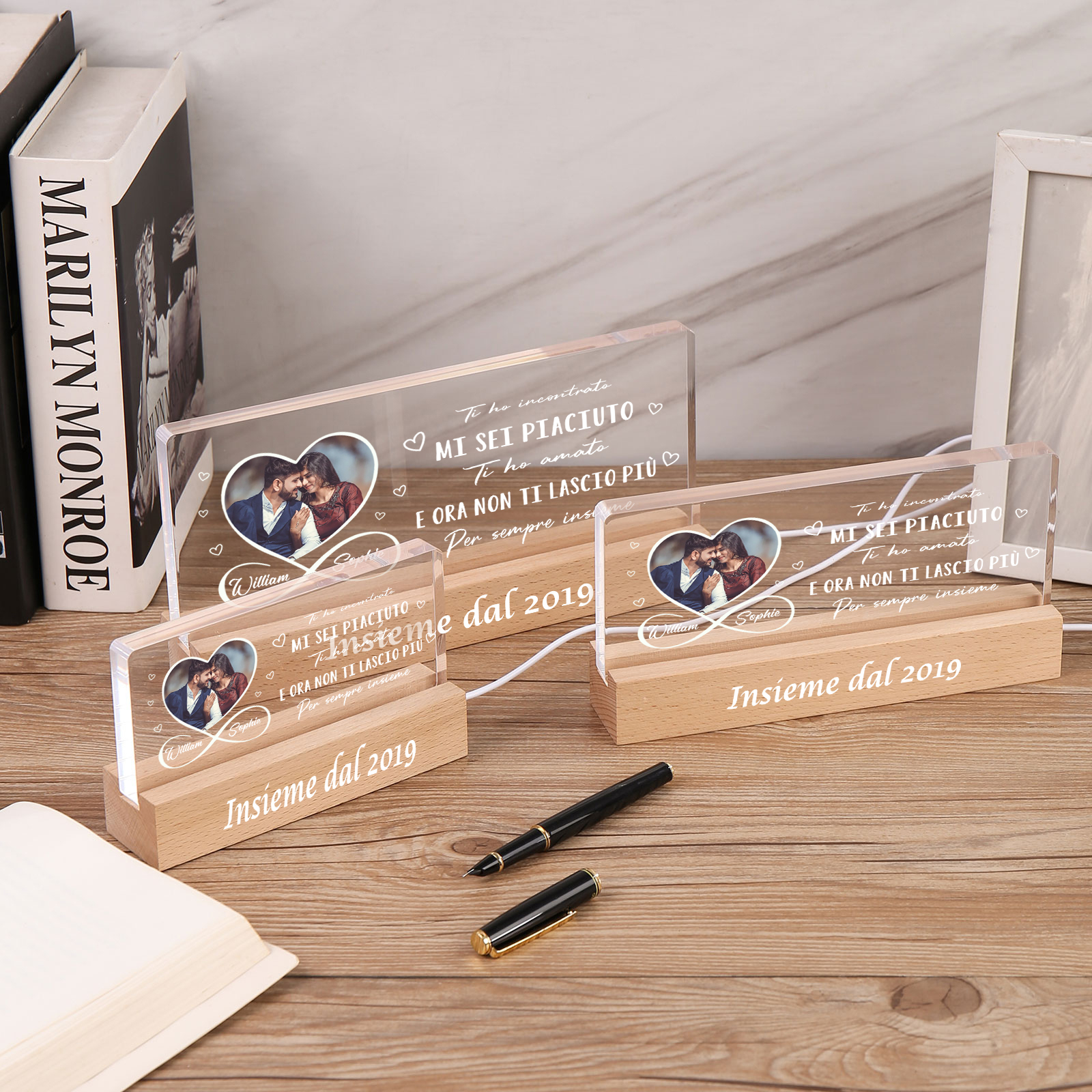 Lampada Notturna Personalizzata in Acrilico con Foto, 2 Nomi e Anno - "Mi sei piaciuto, ti ho amato e ora non ti lascio più" - Regalo di San Valentino per Lei/Lui | Jessemade