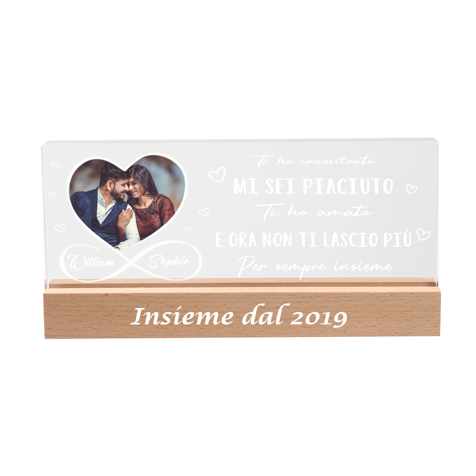 Lampada Notturna Personalizzata in Acrilico con Foto, 2 Nomi e Anno - "Mi sei piaciuto, ti ho amato e ora non ti lascio più" - Regalo di San Valentino per Lei/Lui | Jessemade