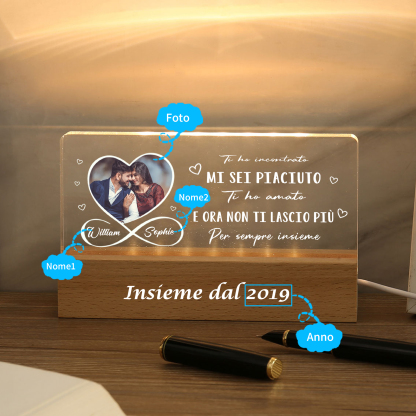 Lampada Notturna Personalizzata in Acrilico con Foto, 2 Nomi e Anno - "Mi sei piaciuto, ti ho amato e ora non ti lascio più" - Regalo di San Valentino per Lei/Lui | Jessemade