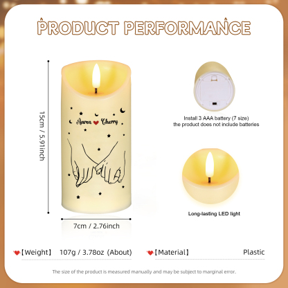 Candela LED Personalizzata con 2 Nomi - "Al Mio Amore" Design con Mani Intrecciate, Regalo di San Valentino per Lei/Lui | Jessemade