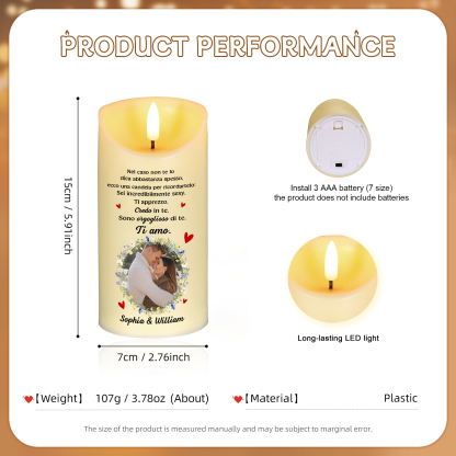 Candela LED Personalizzata con 2 Nomi e 1 Foto - Design con Farfalle e Fiori, Regalo di San Valentino per Lei/Lui | Jessemade