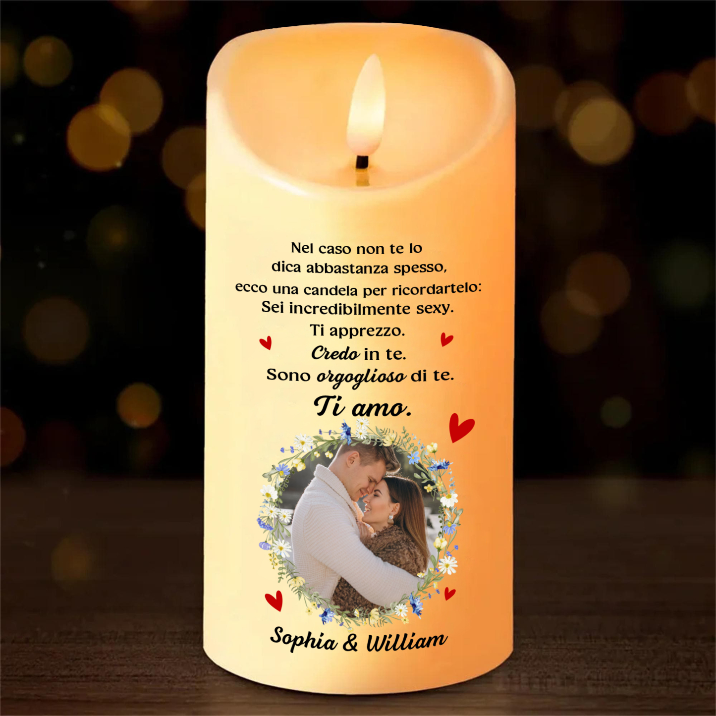 Candela LED Personalizzata con 2 Nomi e 1 Foto - Design con Farfalle e Fiori, Regalo di San Valentino per Lei/Lui | Jessemade