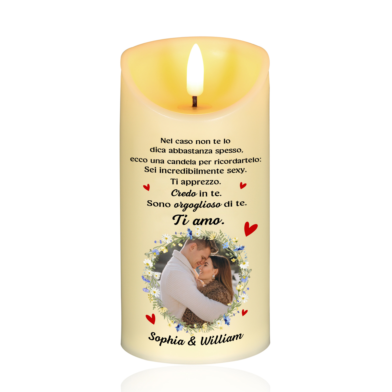 Candela LED Personalizzata con 2 Nomi e 1 Foto - Design con Farfalle e Fiori, Regalo di San Valentino per Lei/Lui | Jessemade