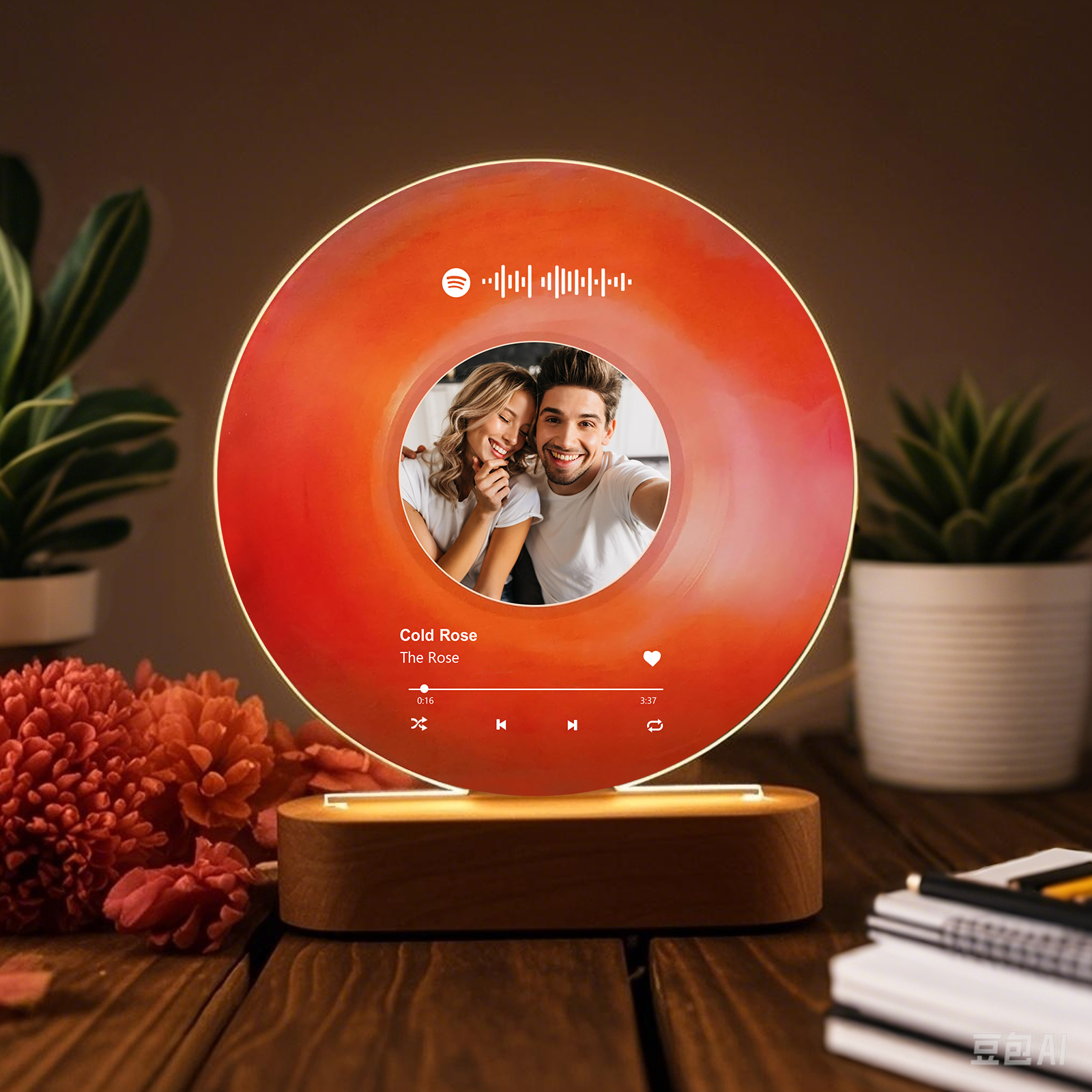 Lampada LED Personalizzata con 1 Foto, Codice Spotify, e 2 Testi – 6 S
