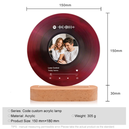 Personalised LED Photo Night Light with Custom Spotify Code, Photo & 2 Texts – 6 Styles Available – Valentine’s Day Gift for Him/Her | Jessemade