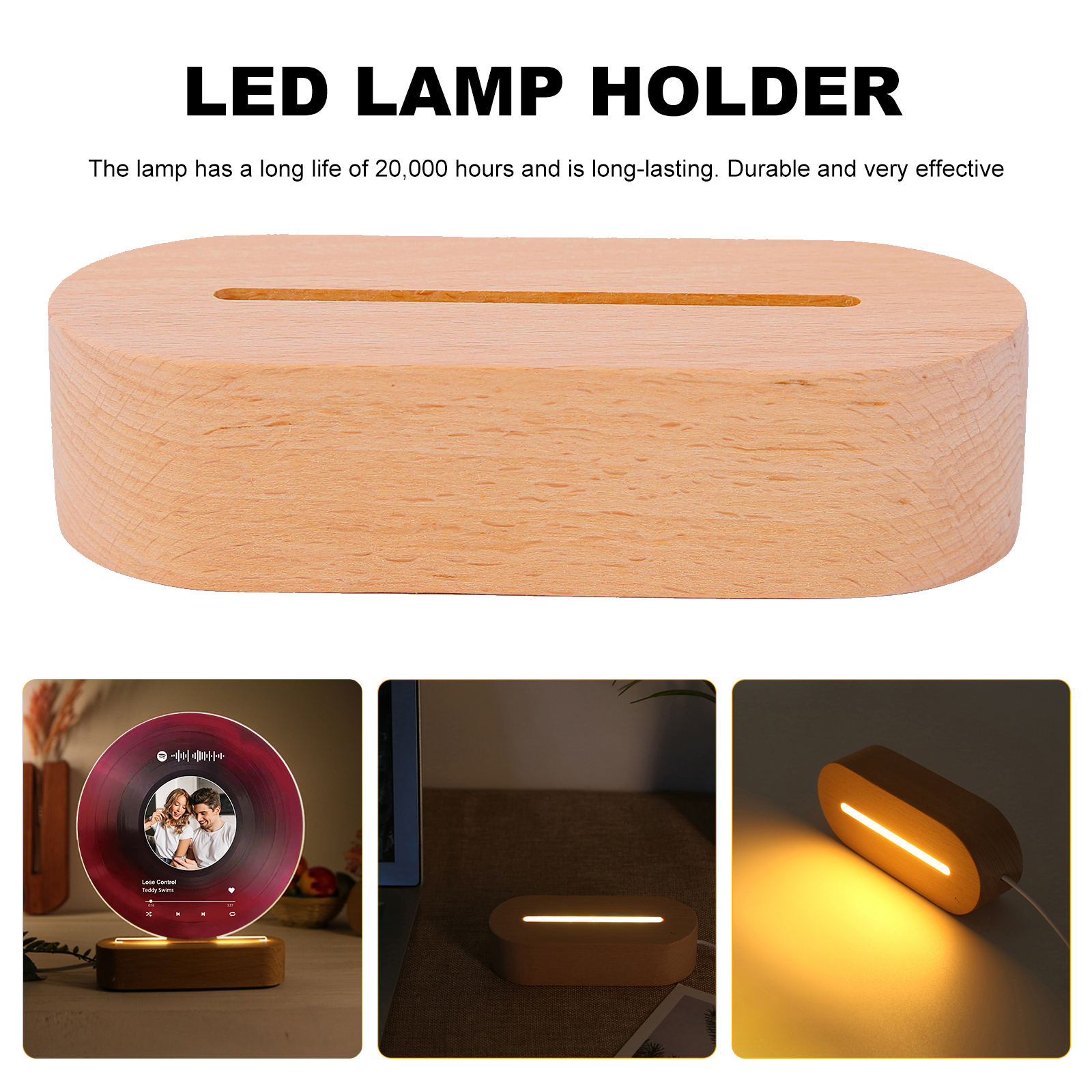 Personalised LED Photo Night Light with Custom Spotify Code, Photo & 2 Texts – 6 Styles Available – Valentine’s Day Gift for Him/Her | Jessemade