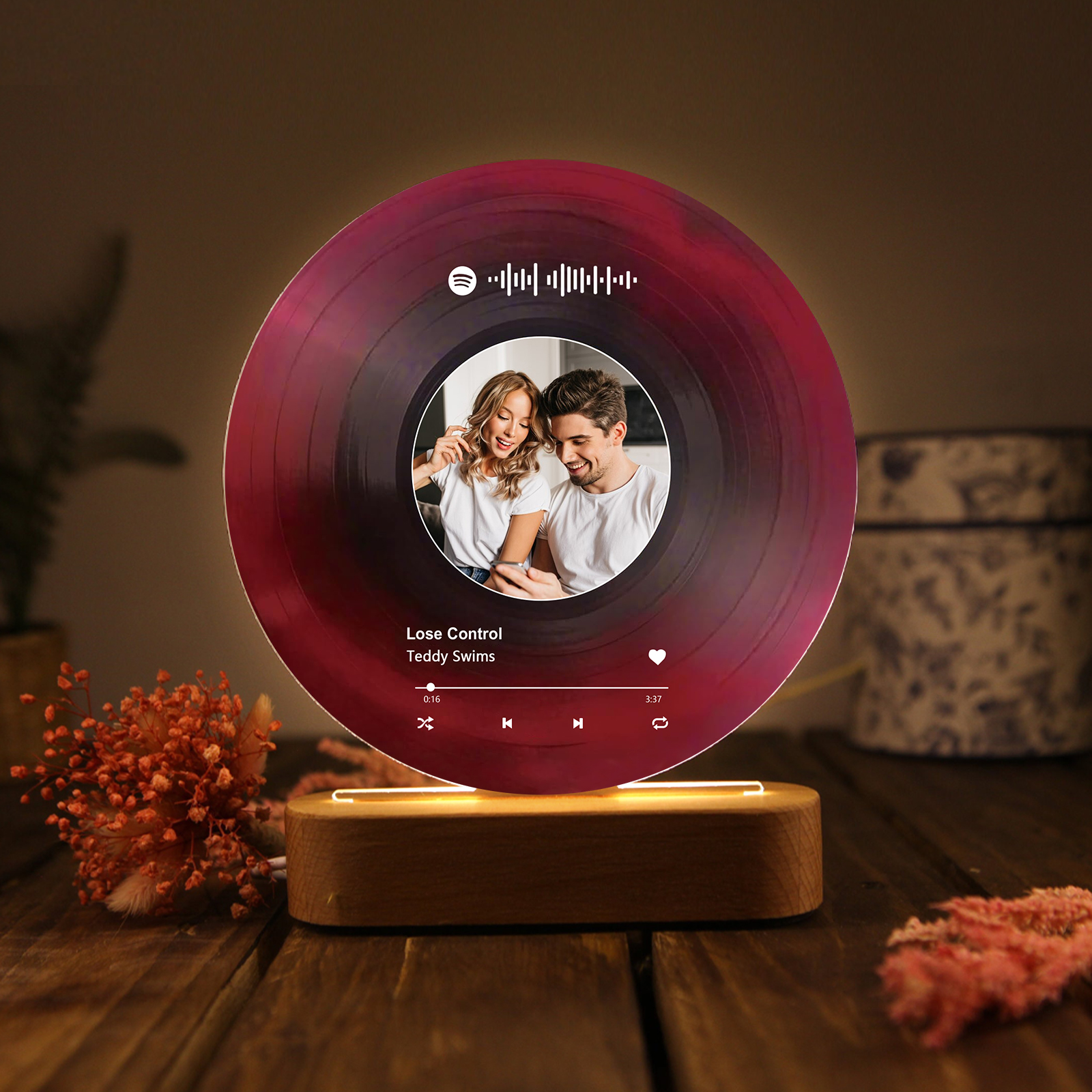 Personalised LED Photo Night Light with Custom Spotify Code, Photo & 2 Texts – 6 Styles Available – Valentine’s Day Gift for Him/Her | Jessemade