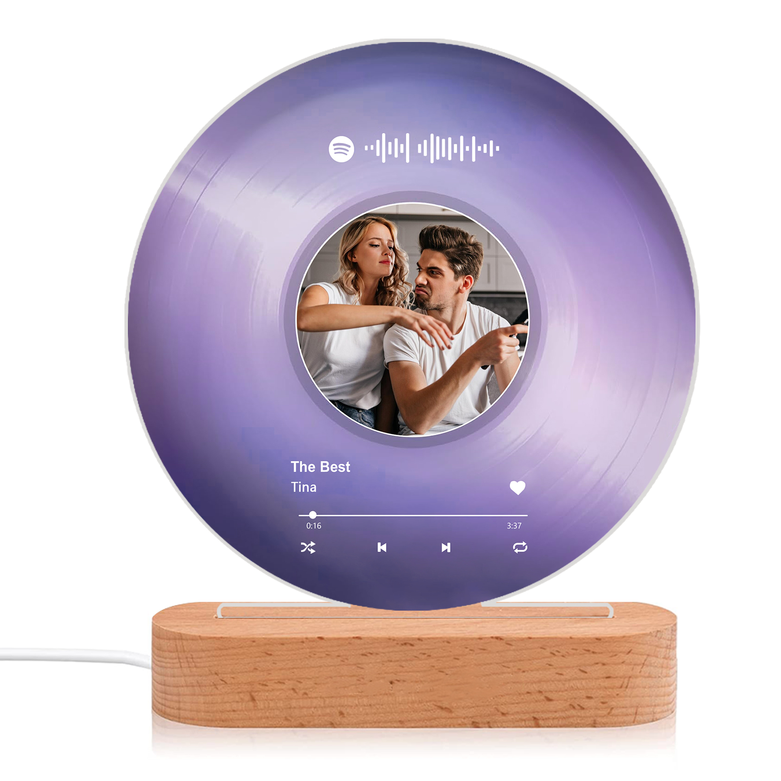 Personalised LED Photo Night Light with Custom Spotify Code, Photo & 2 Texts – 6 Styles Available – Valentine’s Day Gift for Him/Her | Jessemade