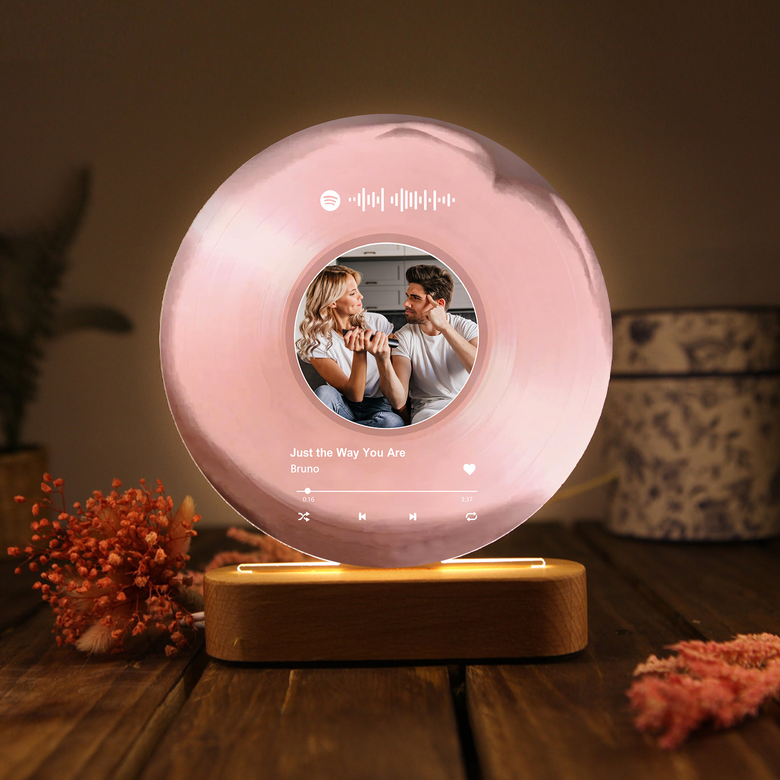 Personalised LED Photo Night Light with Custom Spotify Code, Photo & 2 Texts – 6 Styles Available – Valentine’s Day Gift for Him/Her | Jessemade