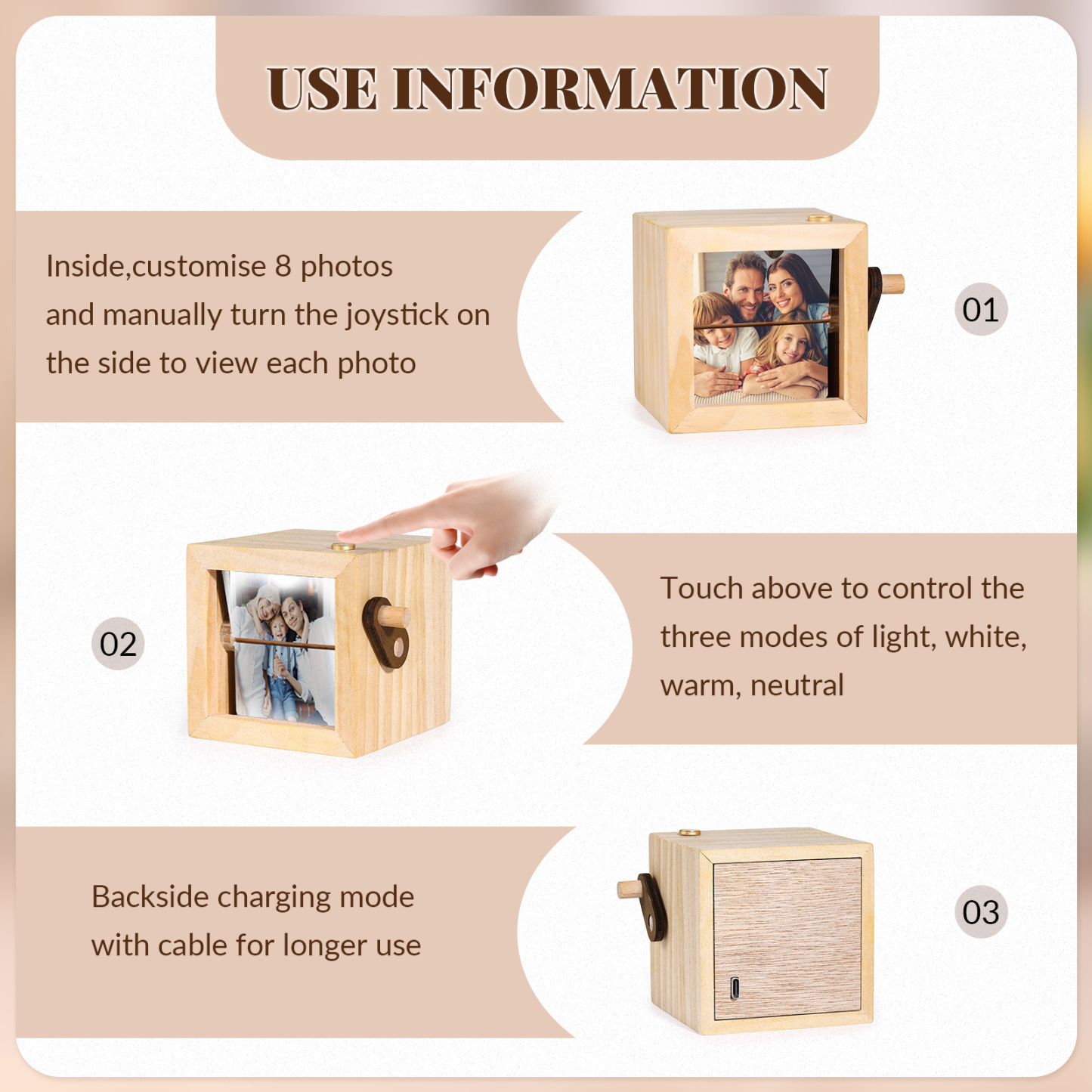 Album Fotografico Manuale Personalizzabile con 8 Foto | Disponibile in 3 Colori (Legno Naturale, Noce Scuro, Giallo) | Idea Regalo per la Famiglia e gli Amici |  Jessemade