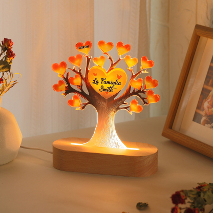 Lampada LED Personalizzata con Albero Genealogico – Con 1 Nome & 1 Testo – Idea Regalo Perfetta per la Festa della Mamma