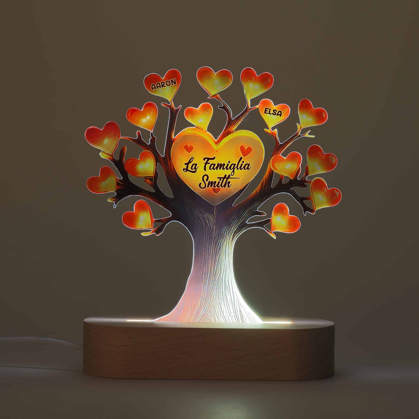 Lampada LED Personalizzata con Albero Genealogico – Con 2 Nomi & 1 Testo – Idea Regalo Perfetta per la Festa della Mamma