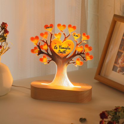 Lampada LED Personalizzata con Albero Genealogico – Con 2 Nomi & 1 Testo – Idea Regalo Perfetta per la Festa della Mamma
