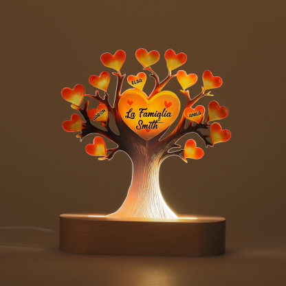 Lampada LED Personalizzata con Albero Genealogico – Con 3 Nomi & 1 Testo – Idea Regalo Perfetta per la Festa della Mamma