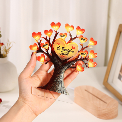 Lampada LED Personalizzata con Albero Genealogico – Con 4 Nomi & 1 Testo – Idea Regalo Perfetta per la Festa della Mamma