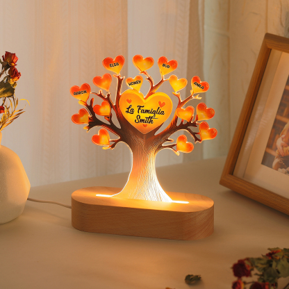 Lampada LED Personalizzata con Albero Genealogico – Con 5 Nomi & 1 Testo – Idea Regalo Perfetta per la Festa della Mamma