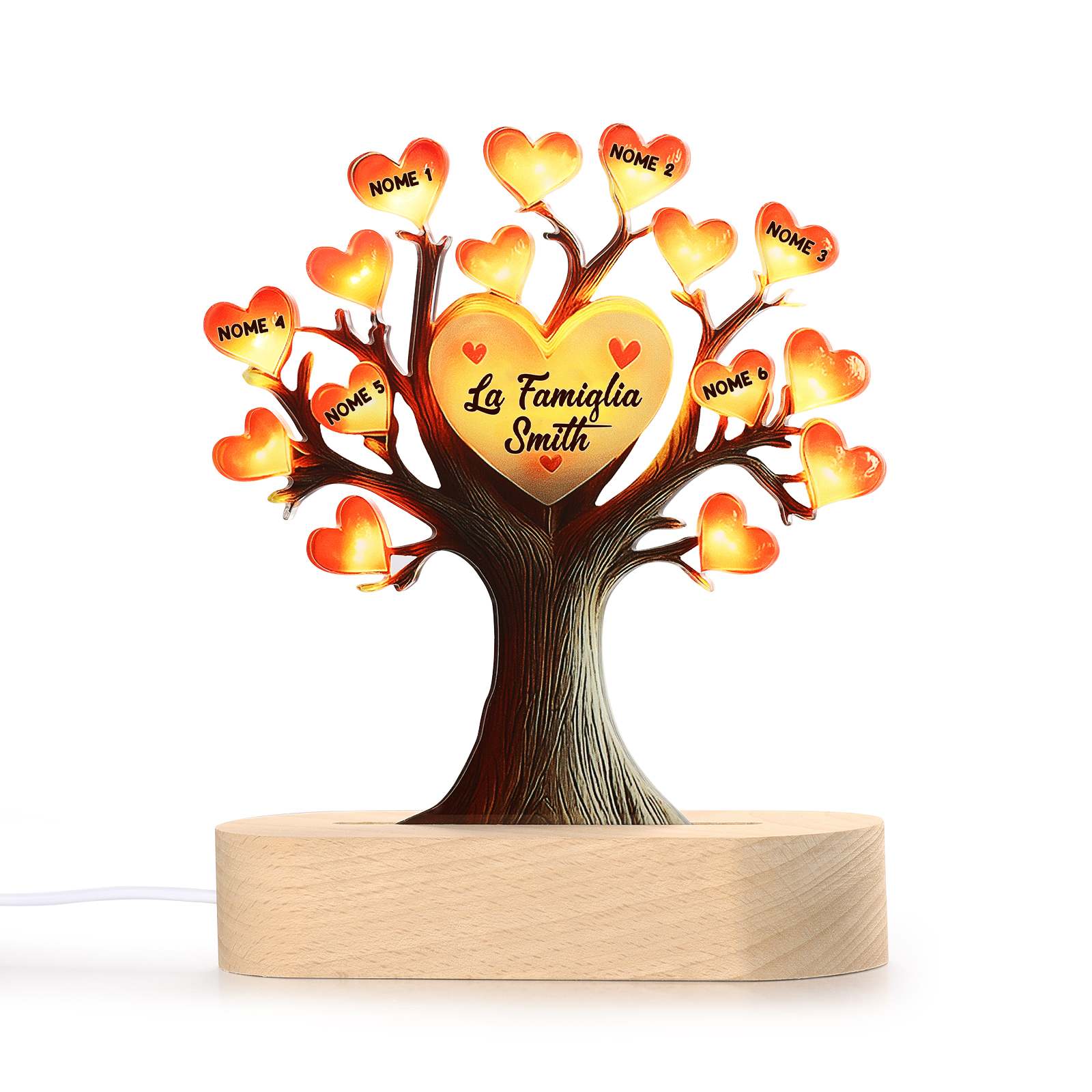 Lampada LED Personalizzata con Albero Genealogico – Con 6 Nomi & 1 Testo – Idea Regalo Perfetta per la Festa della Mamma