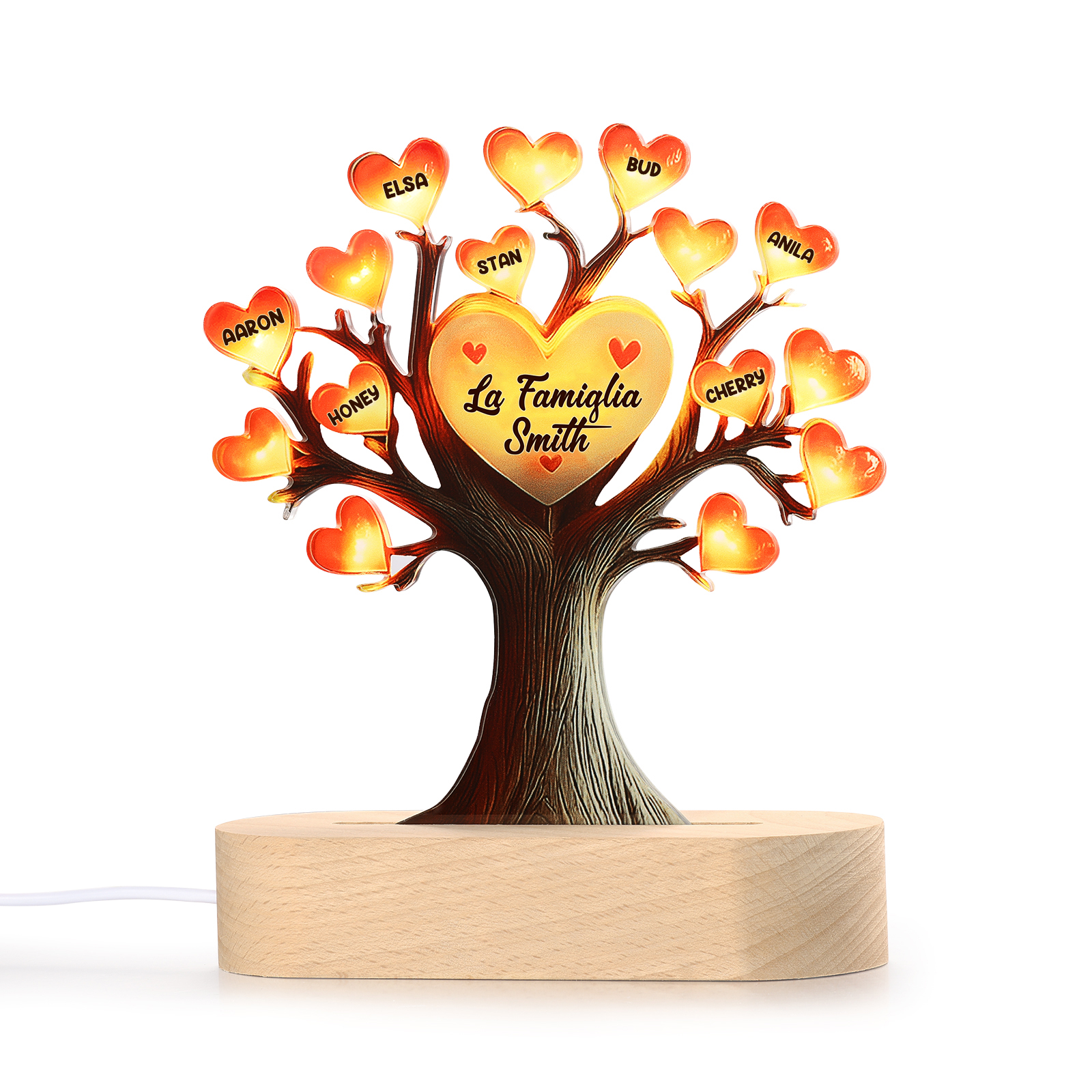 Lampada LED Personalizzata con Albero Genealogico – Con 7 Nomi & 1 Testo – Idea Regalo Perfetta per la Festa della Mamma
