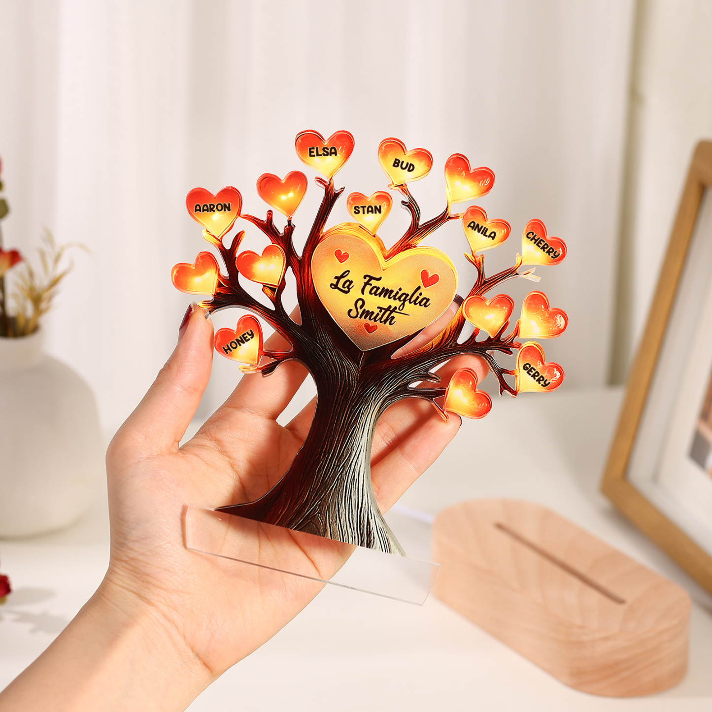 Lampada LED Personalizzata con Albero Genealogico – Con 8 Nomi & 1 Testo – Idea Regalo Perfetta per la Festa della Mamma