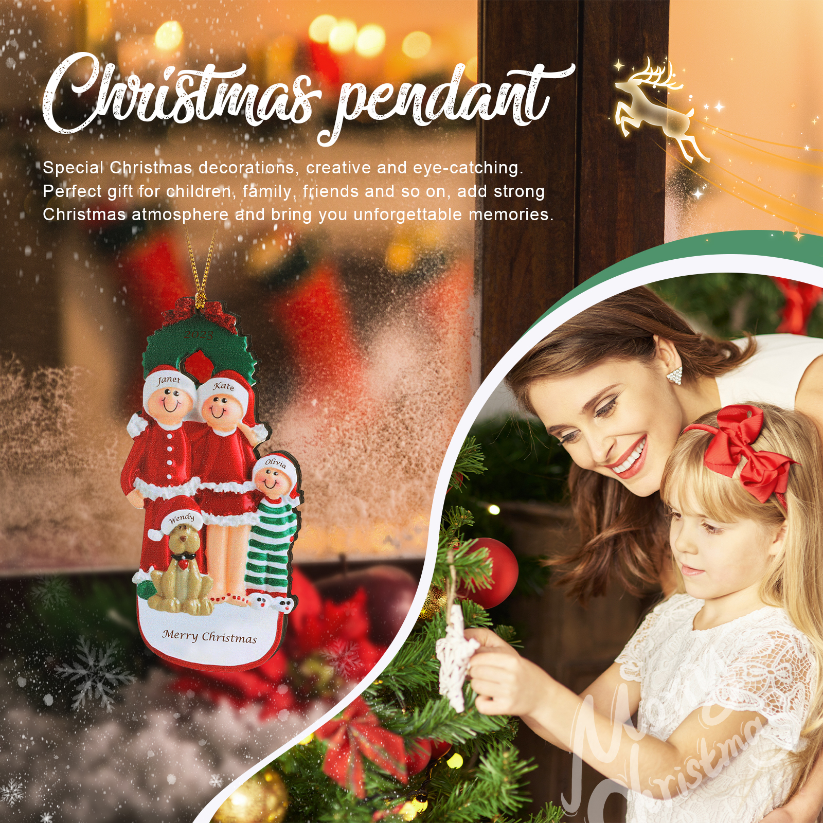 Famiglia in vestito natalizio con cane carino 4 nomi personalizzabili