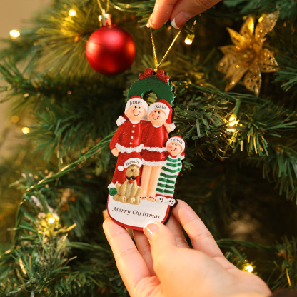 Famiglia in vestito natalizio con cane carino 4 nomi personalizzabili