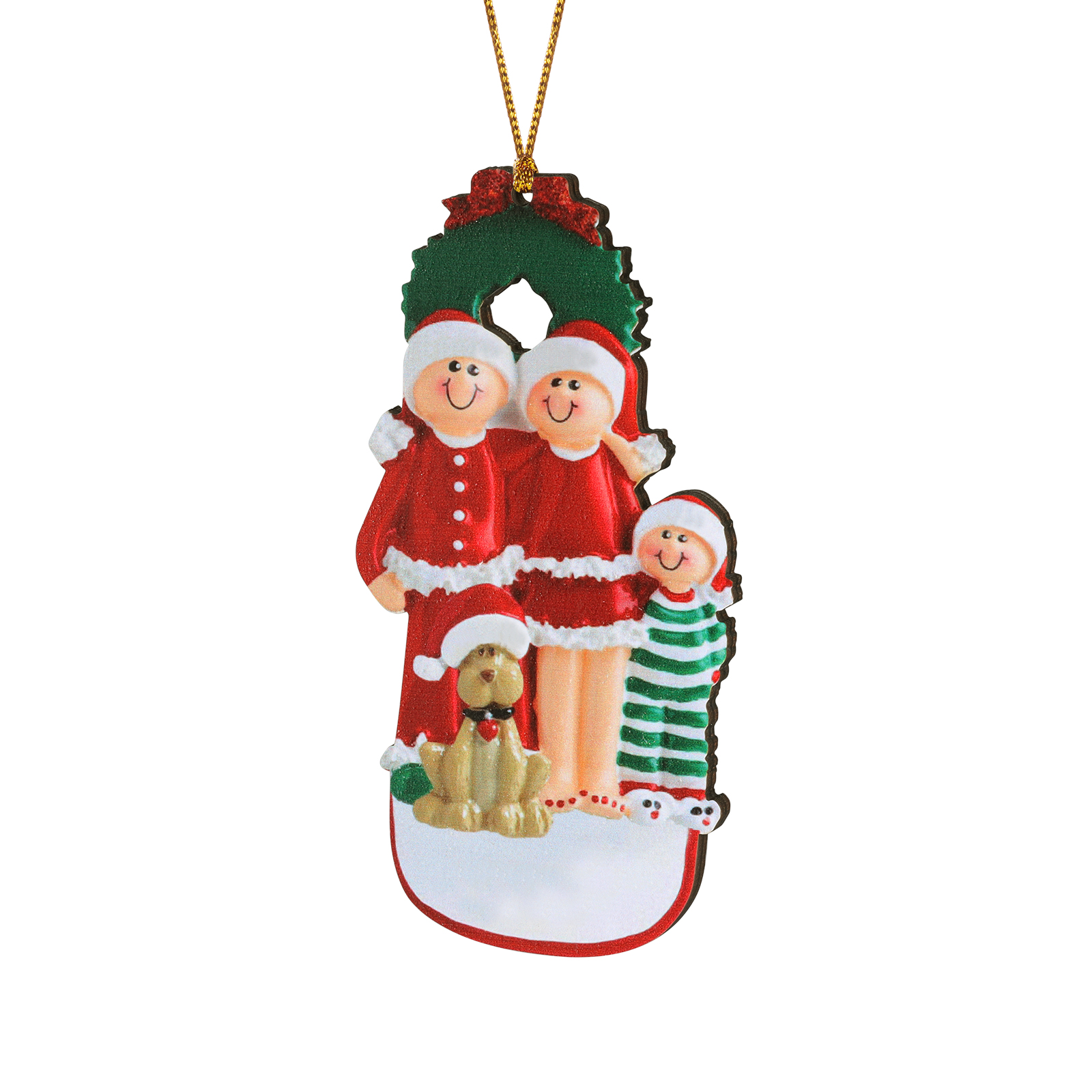 Famiglia in vestito natalizio con cane carino 4 nomi personalizzabili