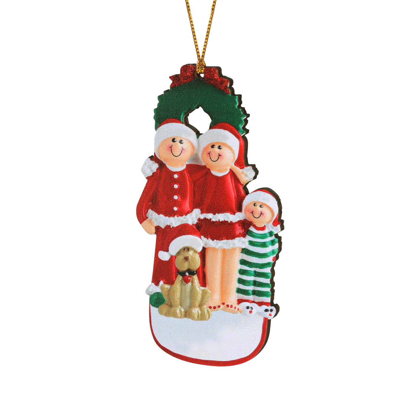 Famiglia in vestito natalizio con cane carino 4 nomi personalizzabili