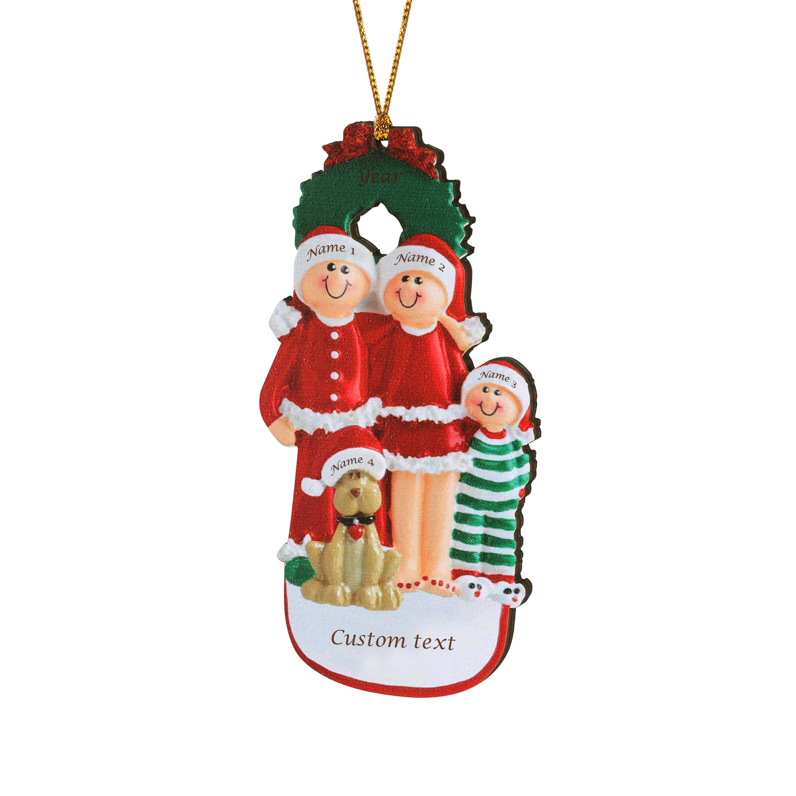 Famiglia in vestito natalizio con cane carino 4 nomi personalizzabili