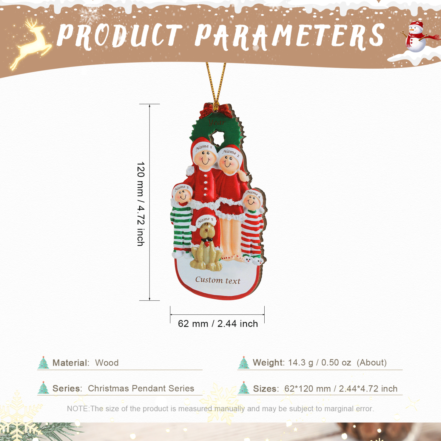 Famiglia in vestito natalizio con cane carino 5 nomi personalizzabili