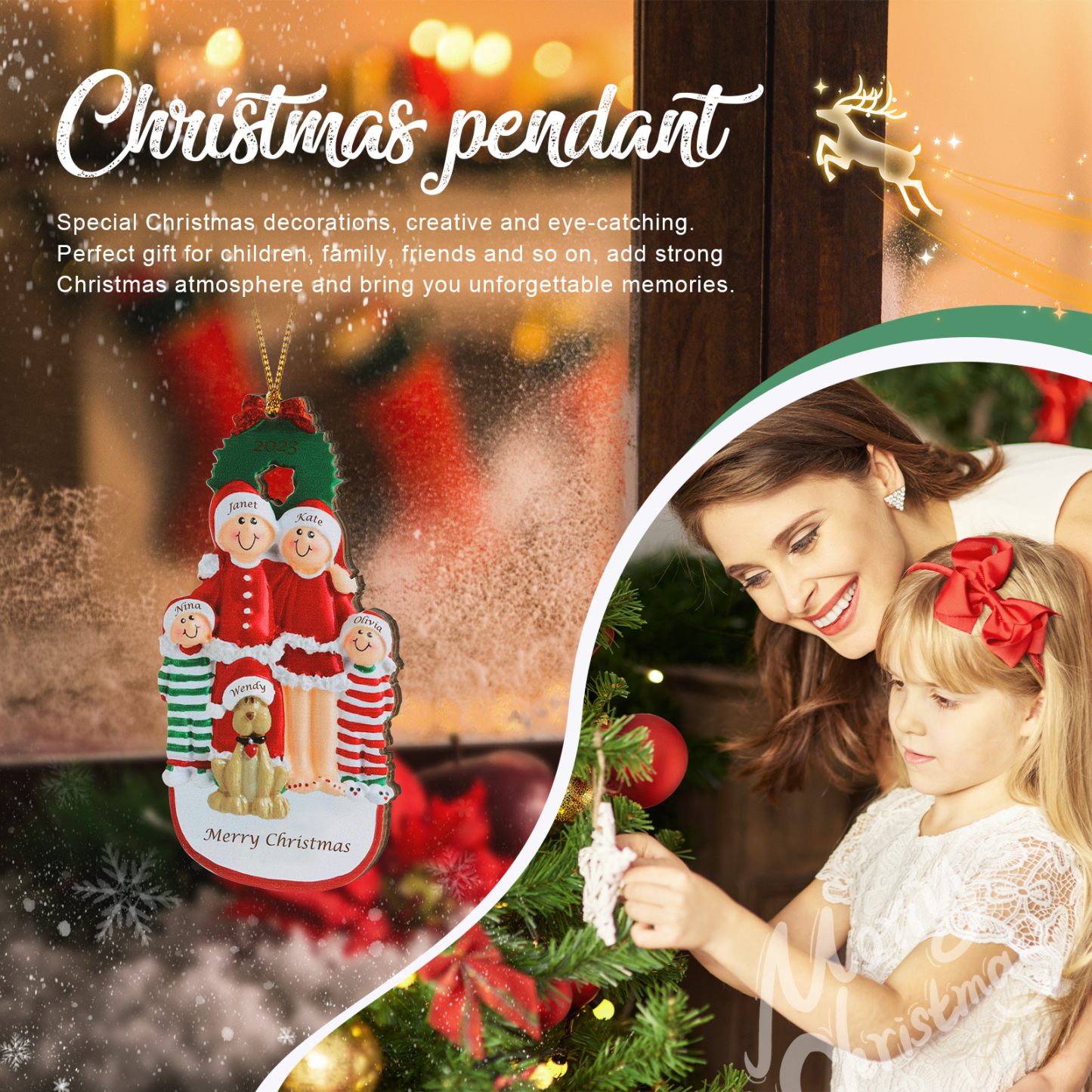 Famiglia in vestito natalizio con cane carino 5 nomi personalizzabili