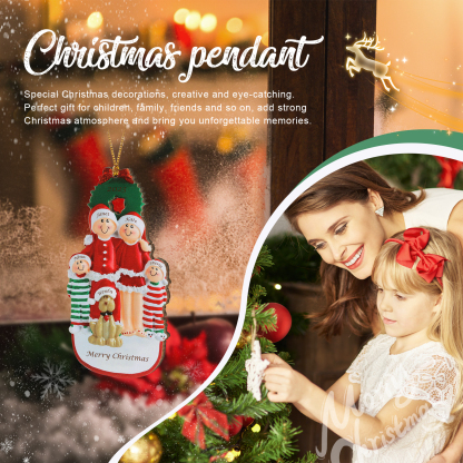 Famiglia in vestito natalizio con cane carino 5 nomi personalizzabili