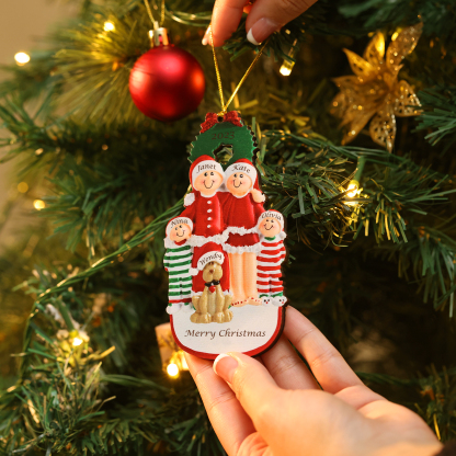 Famiglia in vestito natalizio con cane carino 5 nomi personalizzabili