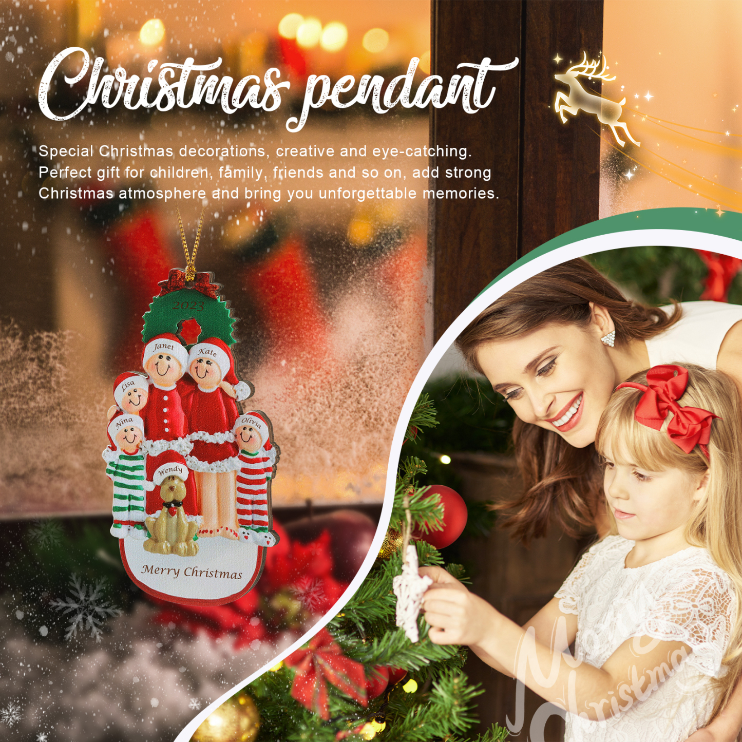 Famiglia in vestito natalizio con cane carino 6 nomi personalizzabili