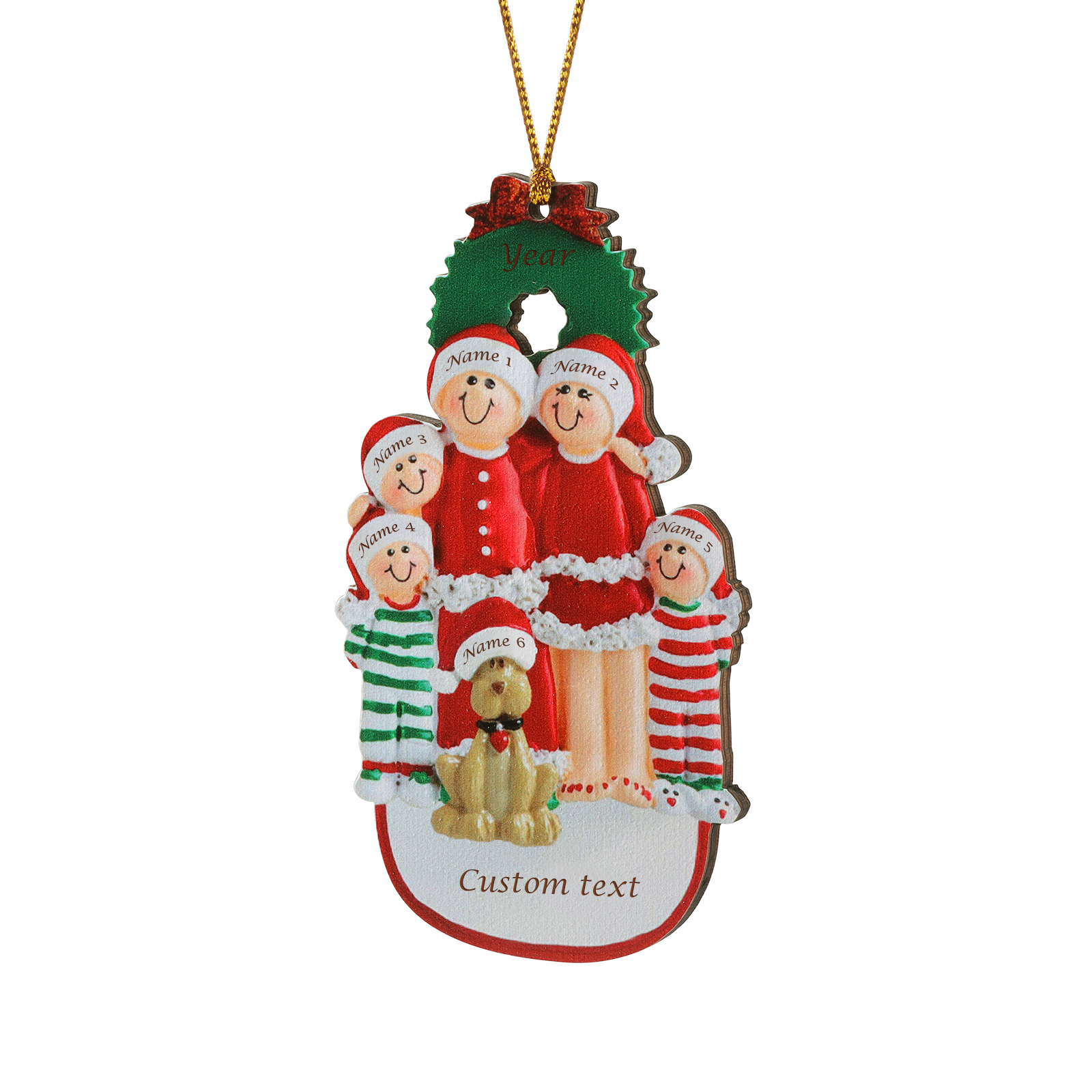 Famiglia in vestito natalizio con cane carino 6 nomi personalizzabili