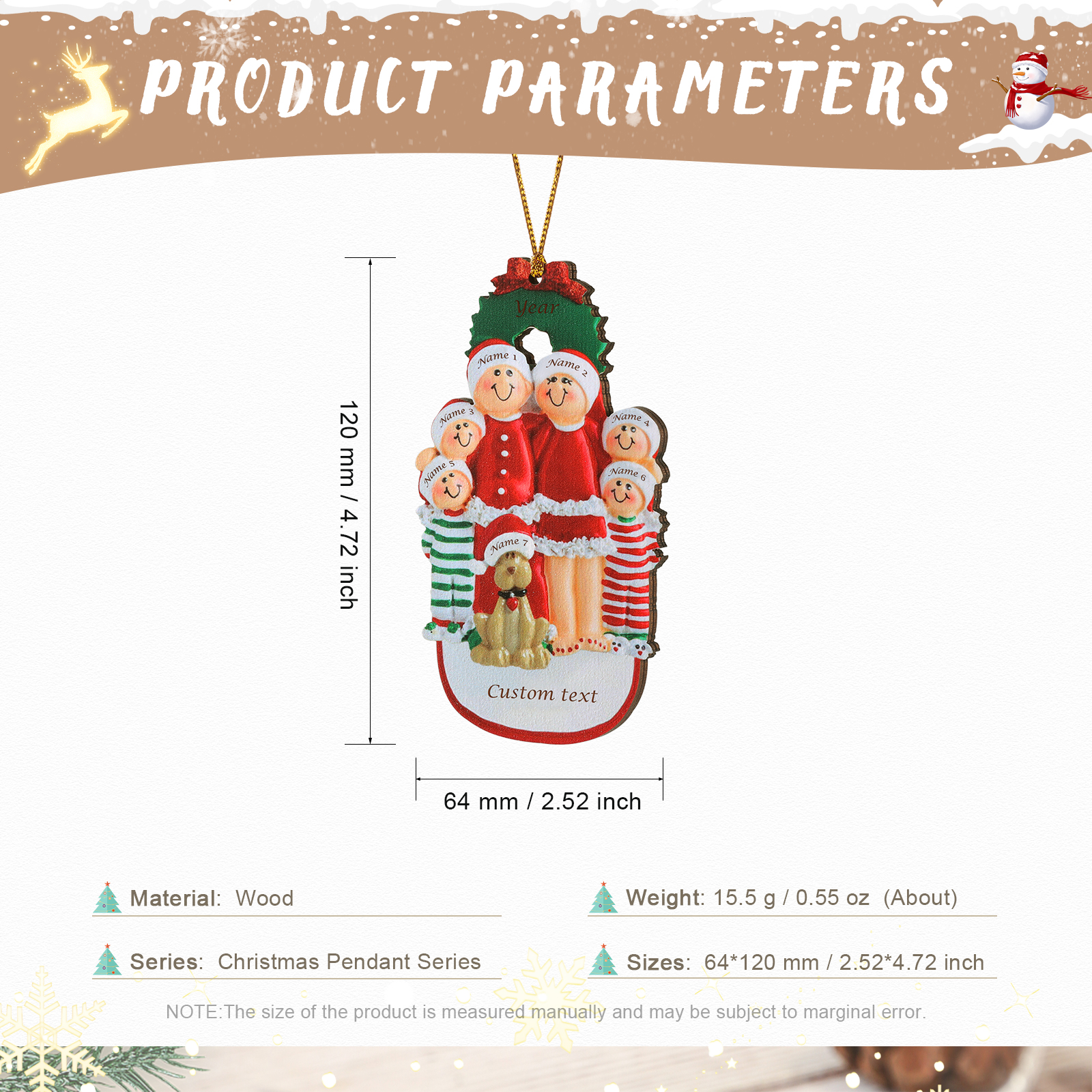 Famiglia in vestito natalizio con cane carino 7 nomi personalizzabili