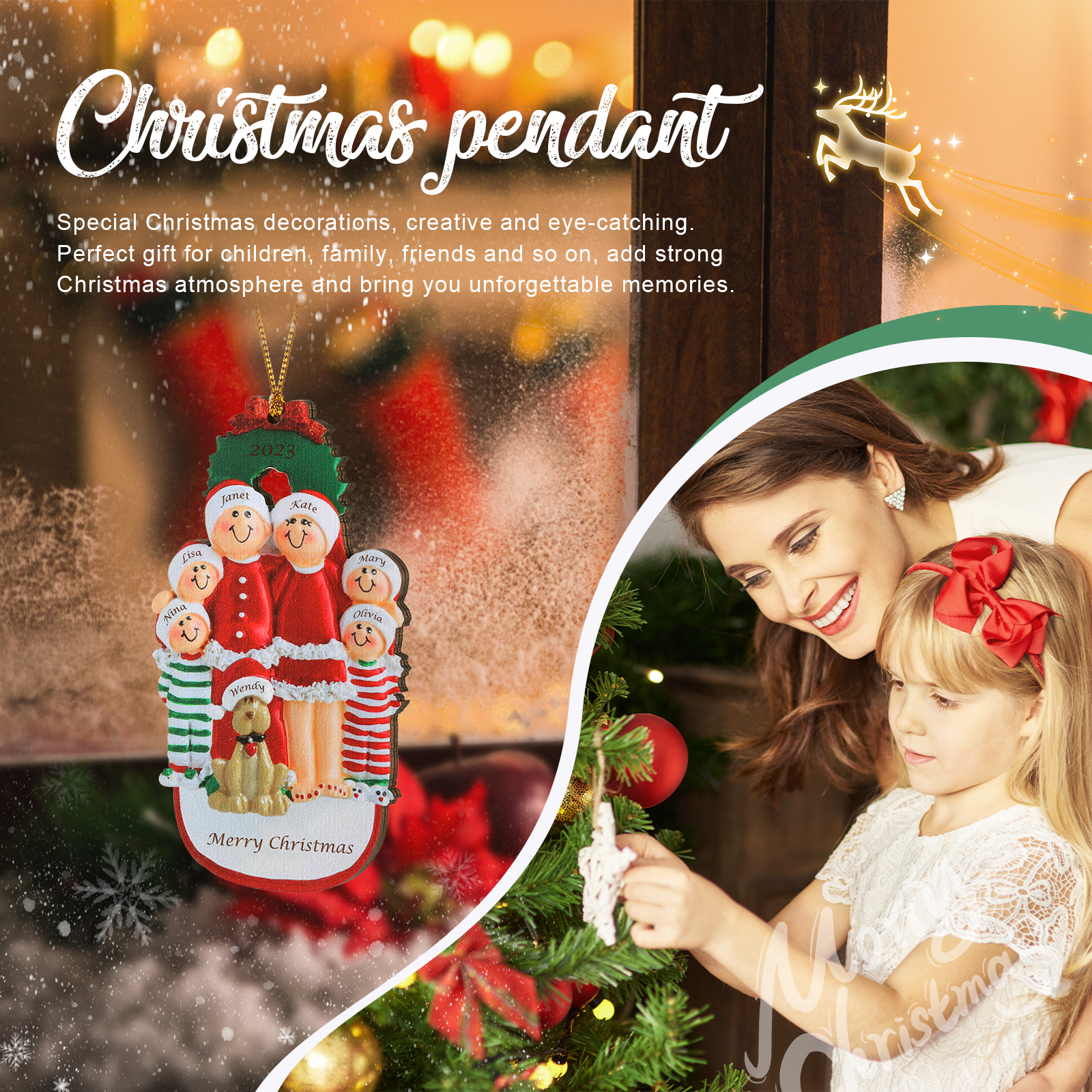 Famiglia in vestito natalizio con cane carino 7 nomi personalizzabili